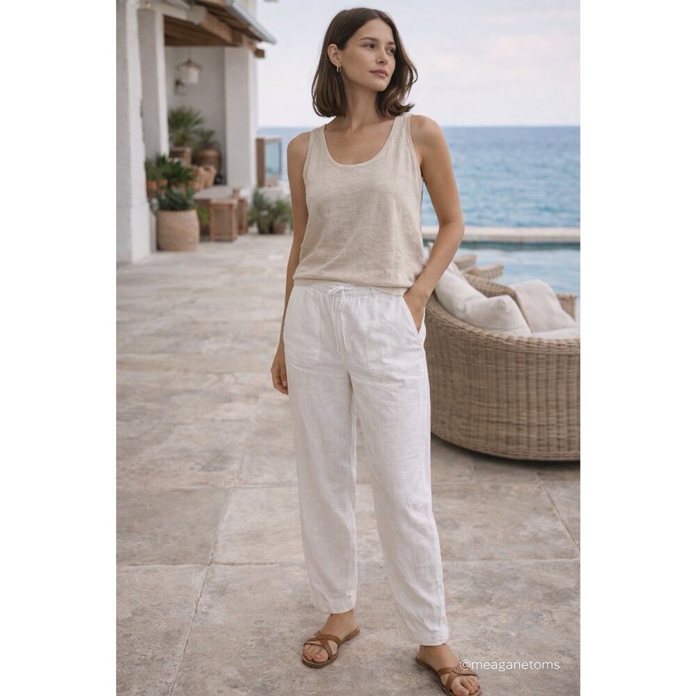 J Crew linen lycosell white pants Lg